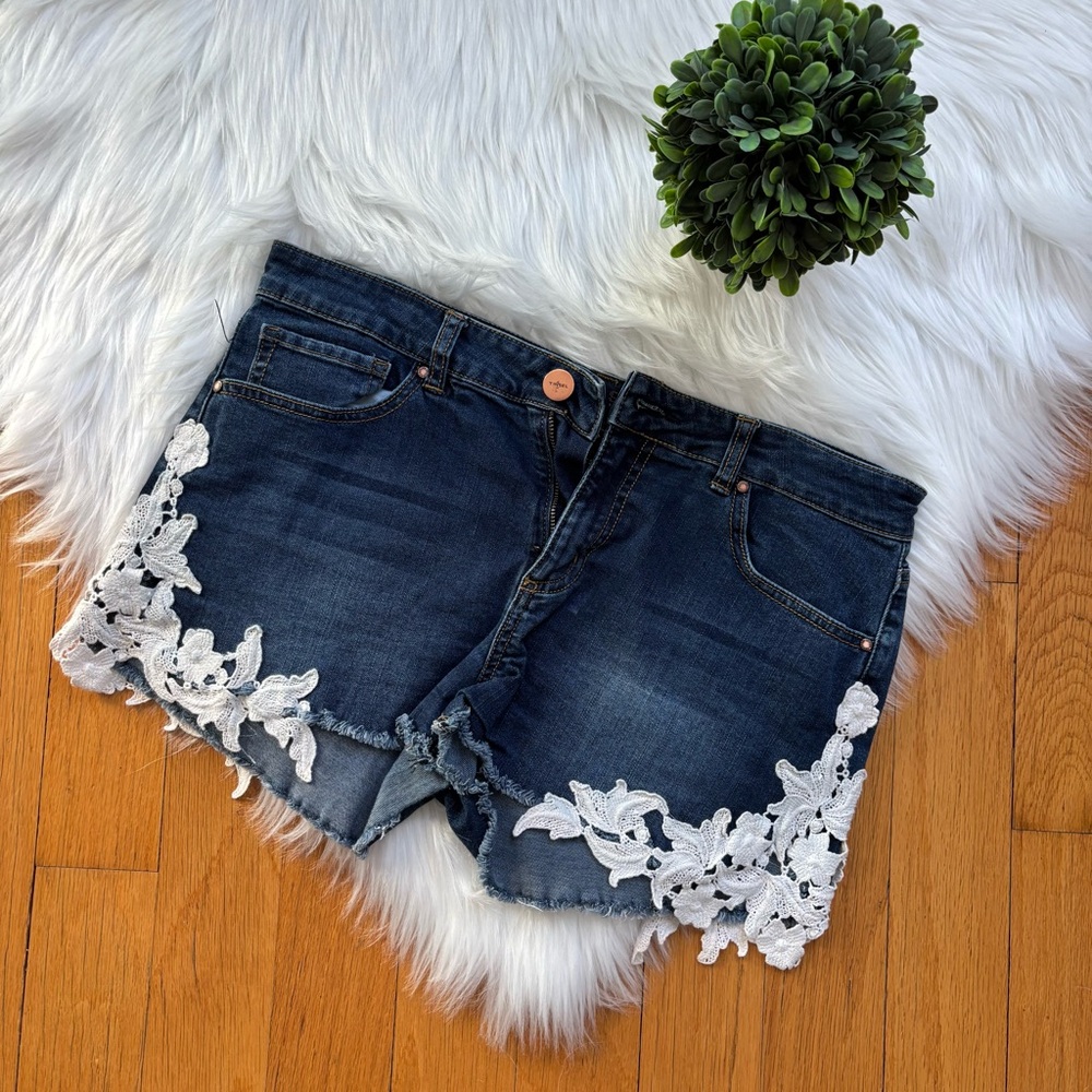 Tinsel Denim Lace Detail Shorts